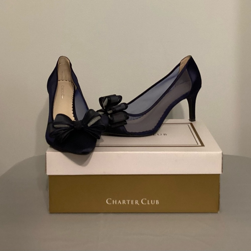 Charter Club Women's Dark Blue Heels with Bow Accent